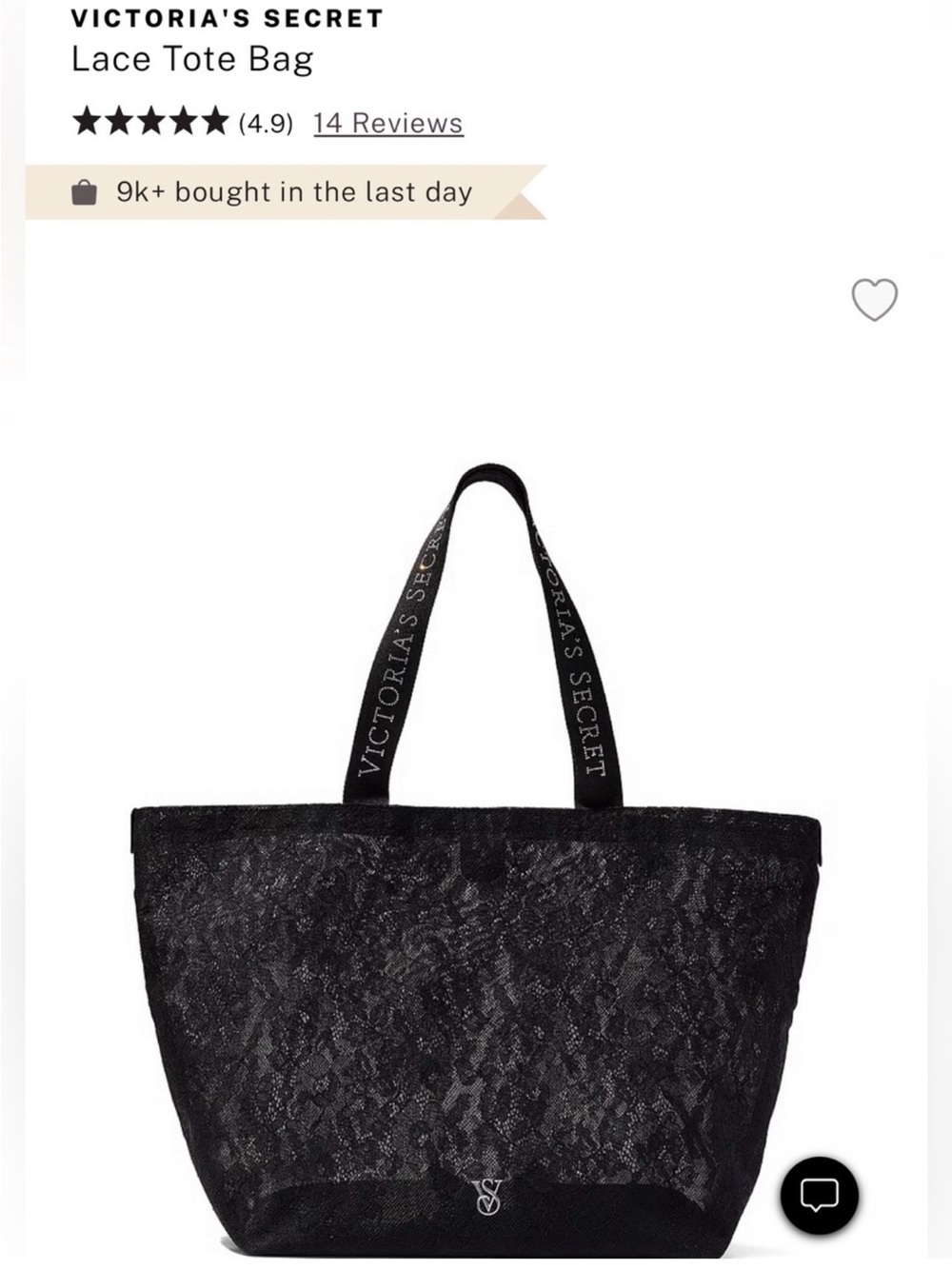 NWT Victoria's Secret Black Lace Mesh Tote Bag